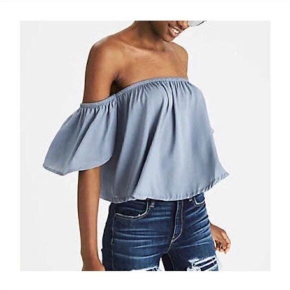 AMERICAN EAGLE OUTFITTERS Off The Shoulder Silver Blouse Size XS - Picture 1 of 7